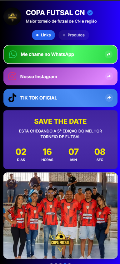 Exemplo 4 de página profissional criada com Tônabio - Design responsivo para mobile com catálogo de produtos e links personalizados